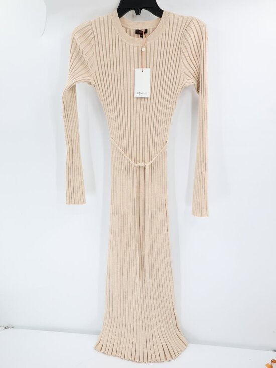 Quince Dresses & Skirts - NWT Quince Midi Dress Women medium Cotton Cashmere Ribbed long sleeve Oatmeal